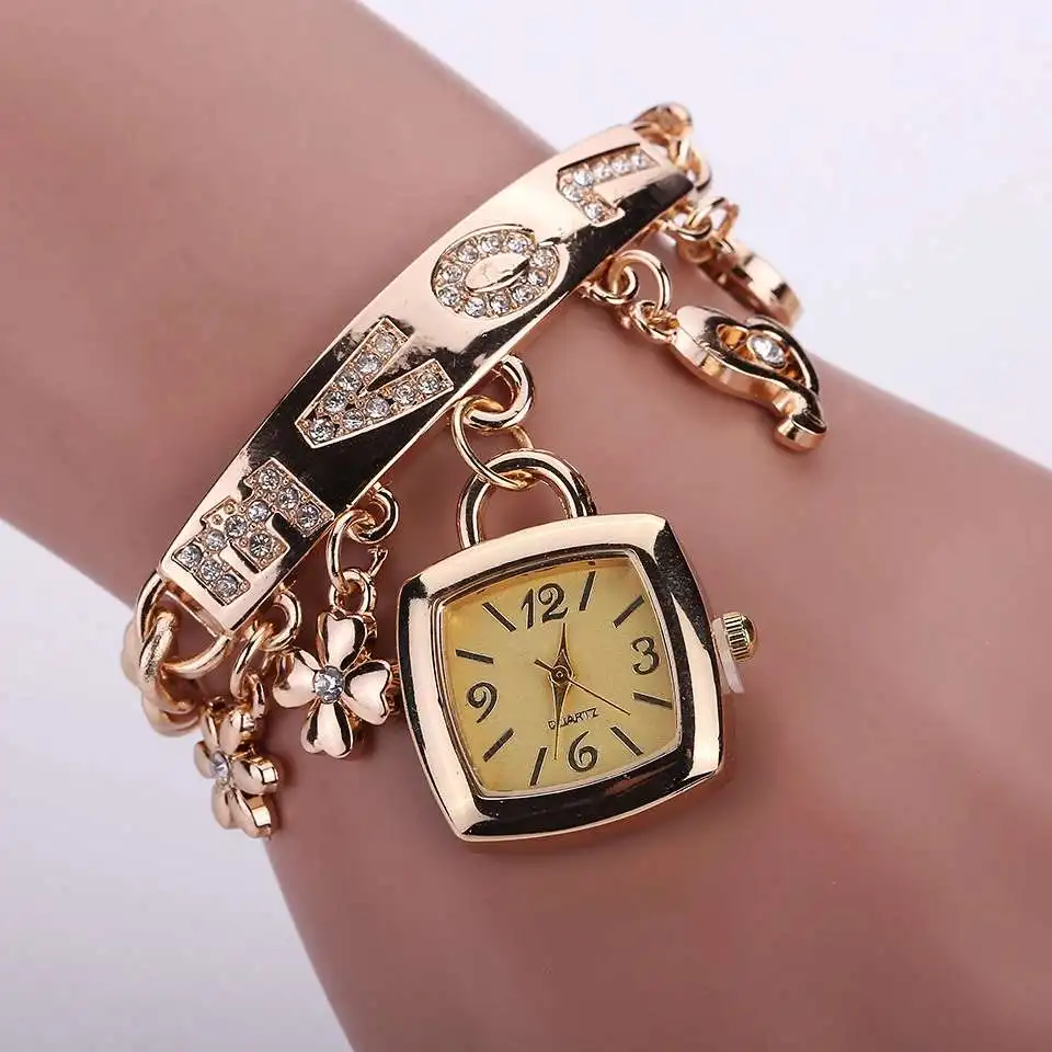 

Ladies watch fashion and leisure bracelet watch women's artificial crystal watch quartz love watch clock lady mont