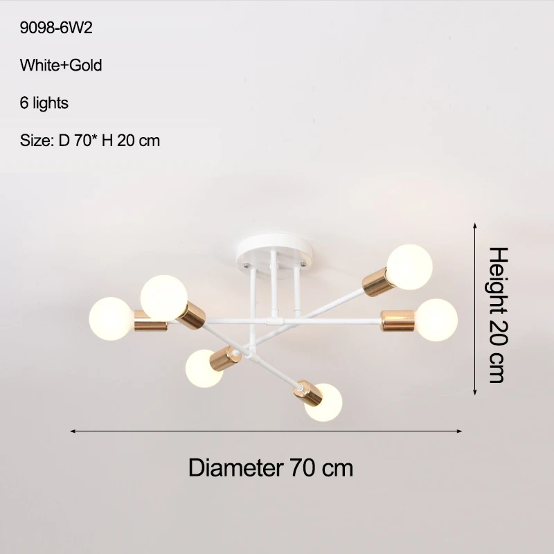 Бесплатный светодиодный светильник 85-265 в E27 Chander Lighting Vintag, светодиодный светильник, промышленные лампы, 6 ламп, люстра, светильник, белый - Цвет корпуса: 9099-6 white n gold