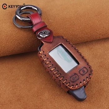 

KEYYOU Leather Key Cover Case TOMAHAWK TW9010 For TOMAHAWK TW9010 TW9030 TW9020 Car Styling Two Way Alarm System LCD Keychain