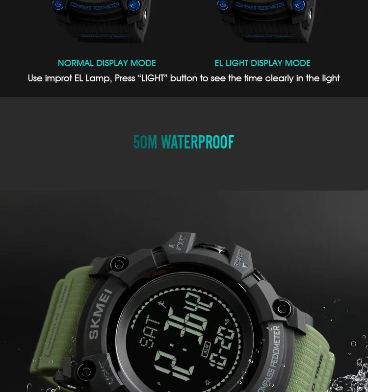 SKMEI калории шагомер мужские спортивные часы модные цифровые водонепроницаемые военные наручные часы компас Relogio Masculino