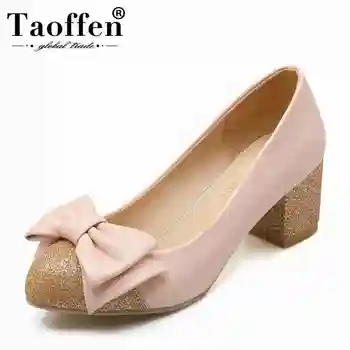 

TAOFFEN Size 33-43 Women Pumps Bowknot Bling Slip On Party Shoes Women Sweety Wedding Office Ladies Elegant Dress Shoes Footwear