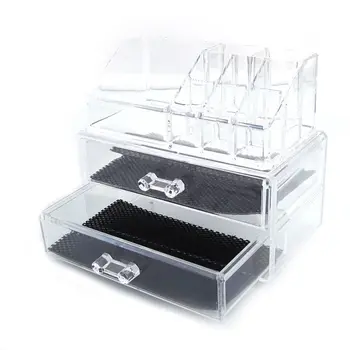 

2-Layer Drawer Style Clear Acrylic Makeup Cosmetics Jewelry Storage Box Case with One Displasy Rack