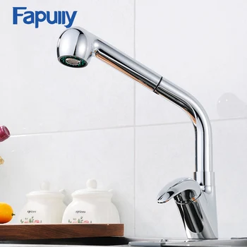 

Fapully Pull out Flexible Kitchen Tap Brass Kitchen Faucet Spray Head Sink Tap Cold and Hot Single Handle Faucets 669-33C