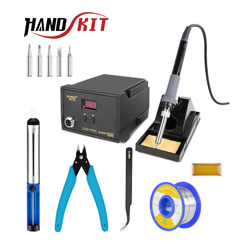 

Handskit 220V 65W Digital Soldering Station BGA Rework Solder Station with Soldering Iron Soldering Stand 5 Tips Soldering Tool