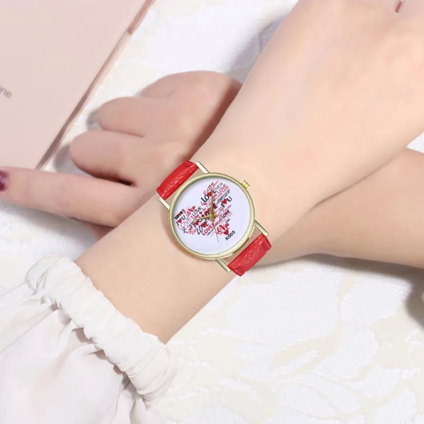 Женская мода сердце любовь кожаный ремешок аналоговые кварцевые наручные часы круглые часы модные женские часы женские наручные часы