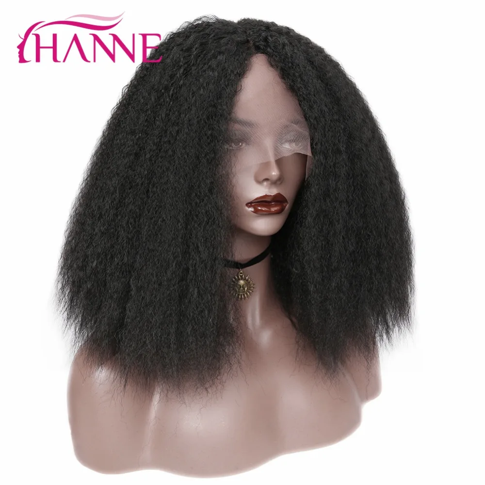 

HANNE Lace Front Wigs Synthetic Afro Kinky Curly Natural Black Medium Length High Temperature Fiber Black/White Women's Wig