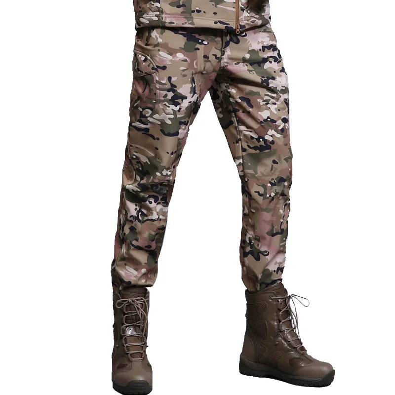 Акула кожи Soft shell Тактический военные камуфляжные штаны Для мужчин зимние армейские Водонепроницаемый теплый флис CasualCamo ветрозащитный Брюки S-3XL