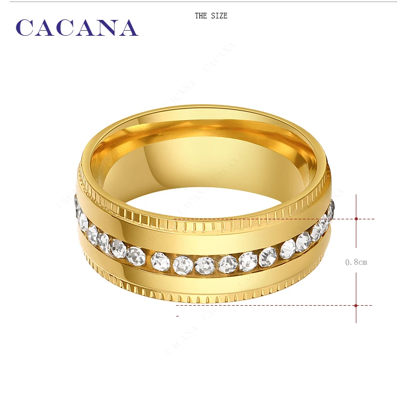 CACANA Stainless Steel Rings For Women Embossed Double Side With CZ Fashion Jewelry Wholesale NO.R100