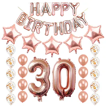 

ZLJQ 10th 18th 30th 40th 50th Birthday Party Decorations Kit Rose Gold Happy Birthday Balloon Banner Confetti Latex Balloons