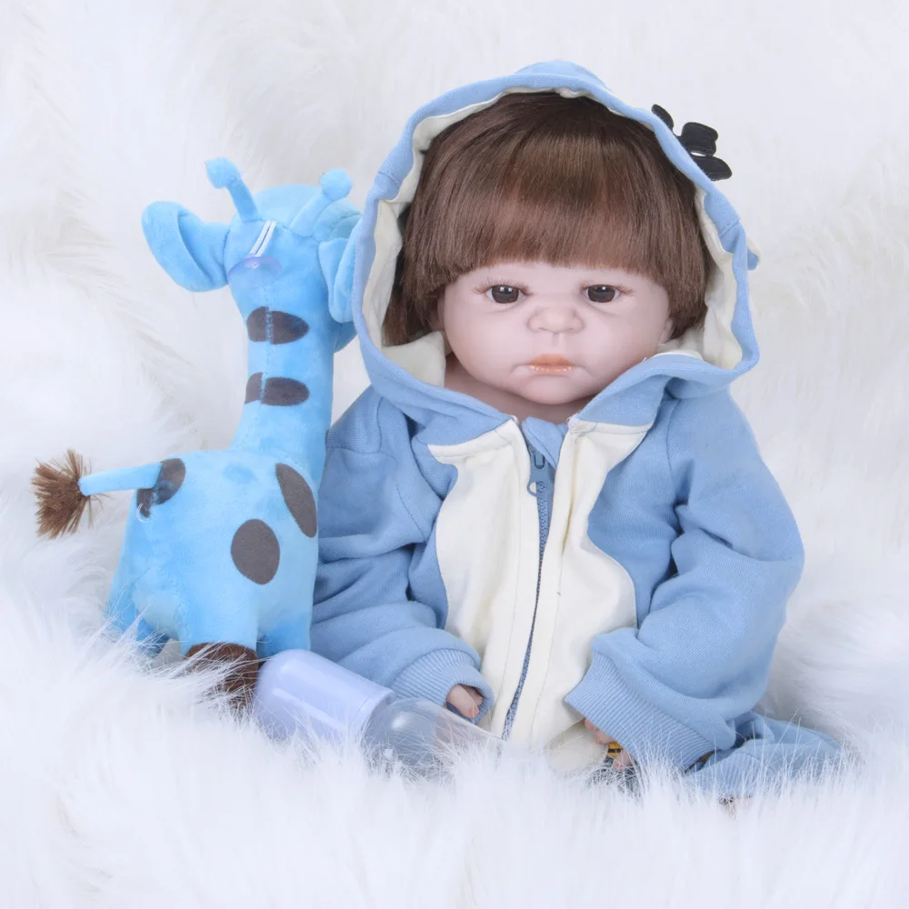 

22inches 55cm Full Body Silicone Vinyl Girl Baby Dolls with Light Blue Beautiful Clothes Brinquedos for Kids Gifts