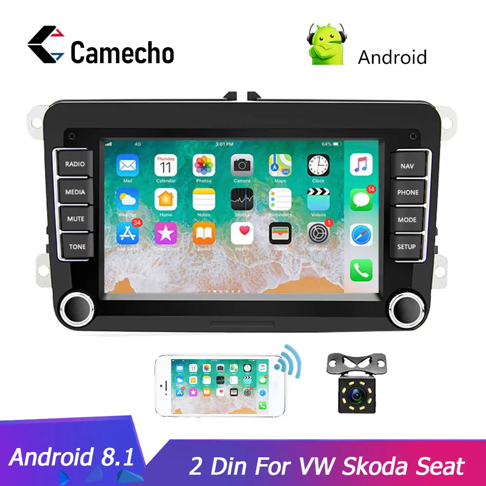 Автомобильный мультимедийный плеер Camecho Android 8,1, 2 din, 7 дюймов, gps, автомобильный радио, Bluetooth, WiFi, авто стерео для Volkswagen Seat Skoda golf