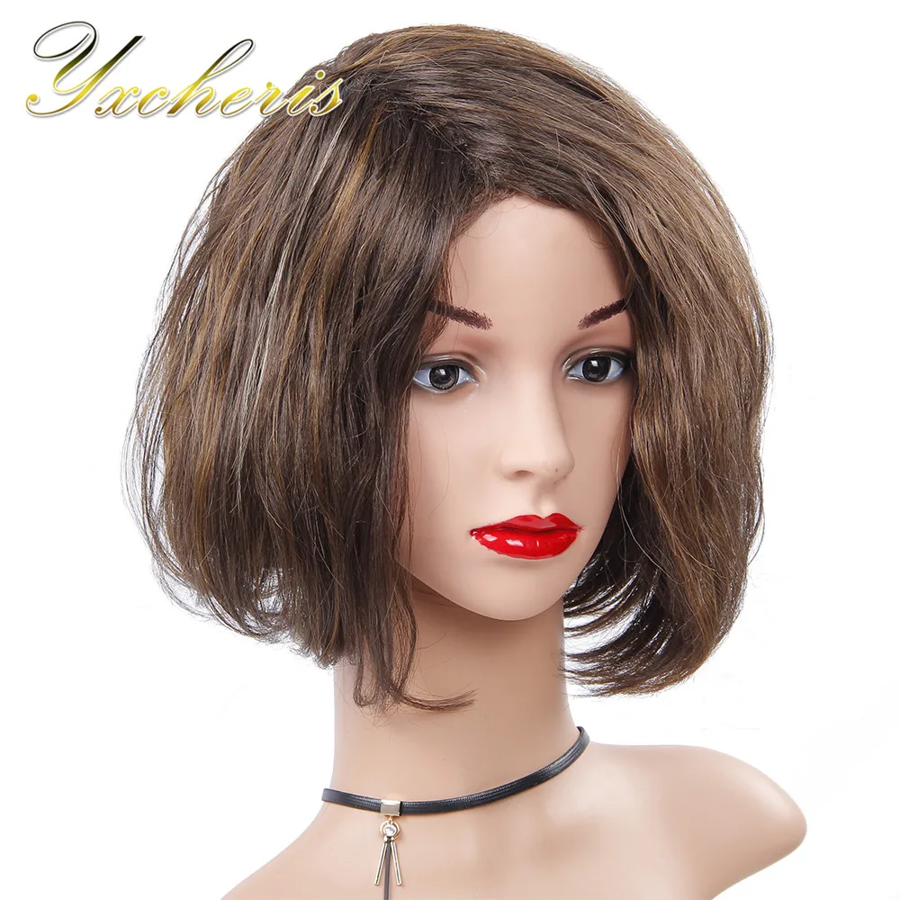 YXCHERISHAIR Short Synthetic Wigs 12" Black Brown 4 Colors Wavy Costume Wig for Black Women