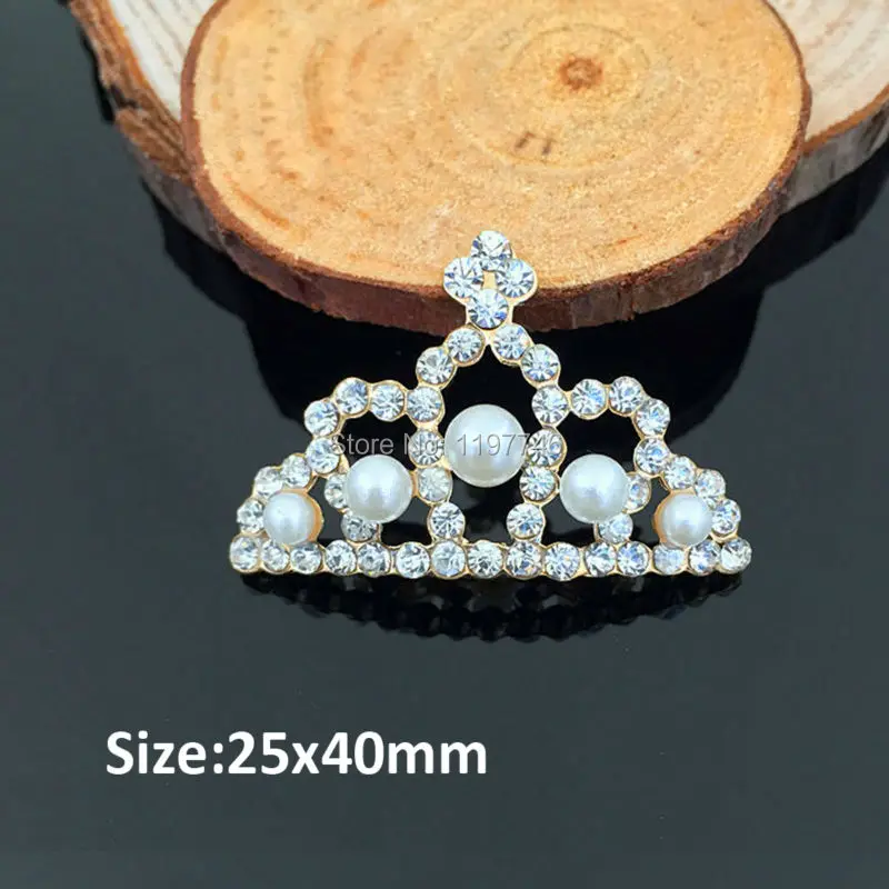 

Crystal Rhinestone Crown Buttons With White Pearls Flatback Embellishments For Hair Flower Charm Jewelry Findings 10pcs 25x40MM