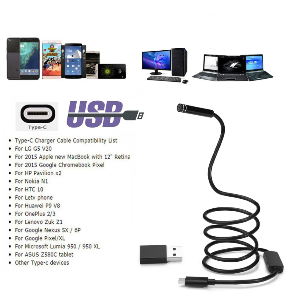 5.5mm 1M/3M/5M/7M10M 6LED USB TYPE-C Android Endoscope Inspection Camera Snake Flexible Borescope Camera For Android Windows