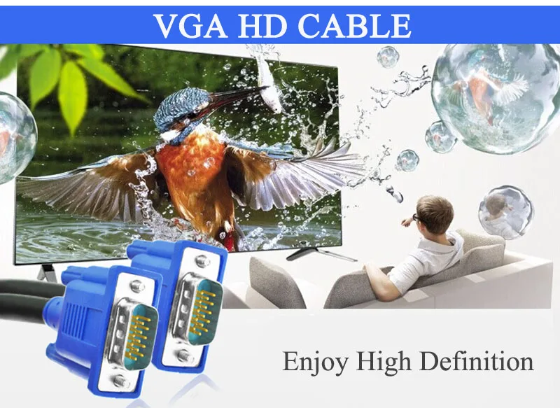 Кабель HD VGA папа-папа 3+ 5 Pin VGA D-Sub кабели видео соединительный кабель 1,5 м 1,8 м 3 м для компьютера проектор монитор HDTV экран