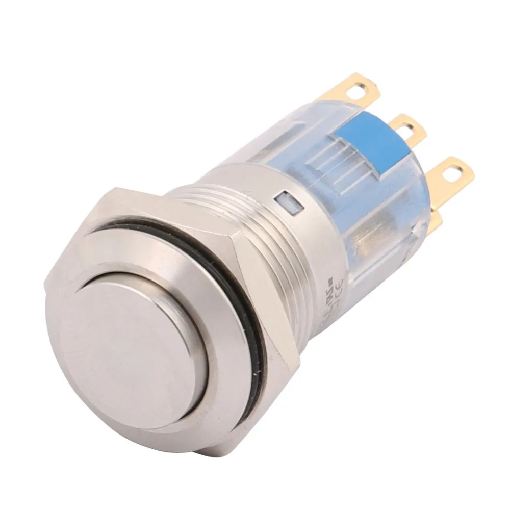 

UL 16mm 0.63" Mounting Thread Waterproof Press Switch High Round 2NO 2NC DPDT Latching Stainless Steel Metal Push Button Switch