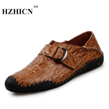 Retro Split Leather Shoes for Men Casual Crocodile Striae Loafers 100% Handmade High Quality Fashion Oxfords Luxury Moccasins
