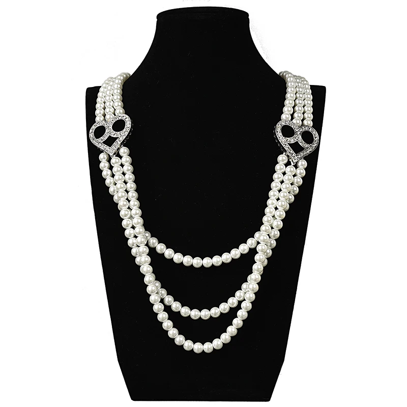 

Pure White 8.2mm multilayer Imitation Pearls Manual DIY Three rows round Necklace findings 28-32inch fit your temperament H160