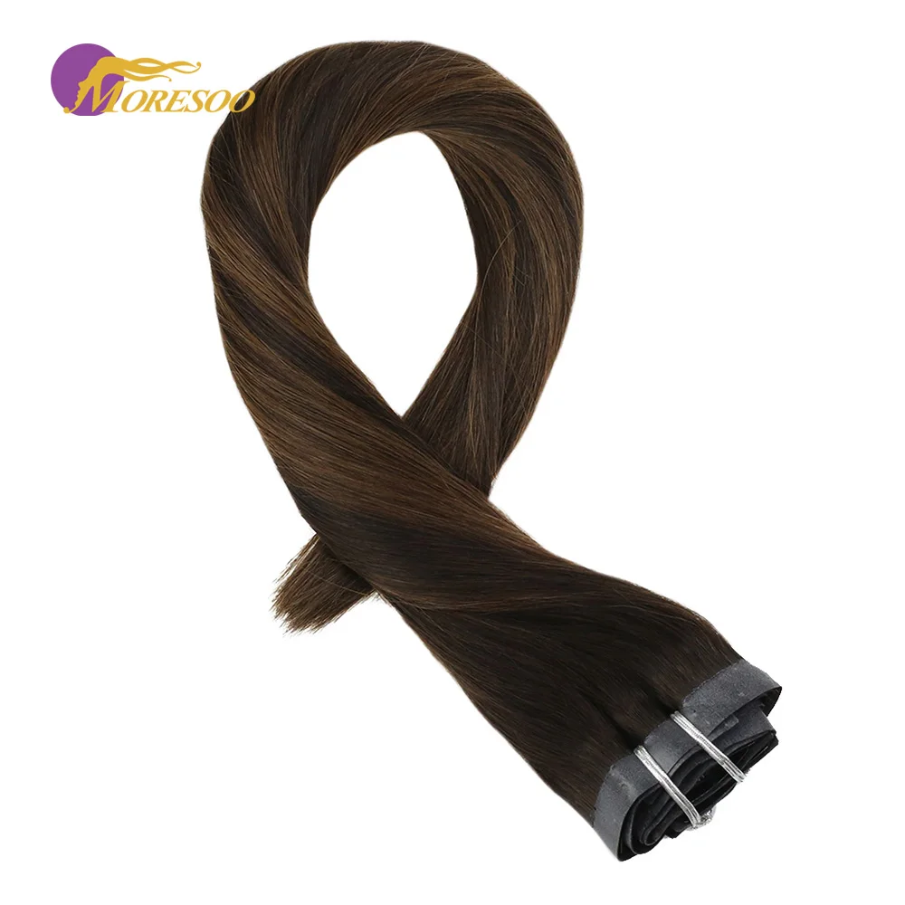 

Moresoo Seamless PU Clip in Human Hair Extension Darkest Brown Mix with Brown #2/6/2 Machine Remy Brazilian Hair 7PCS 100G