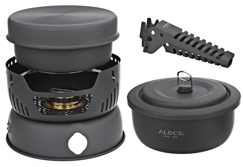 Panelas ao ar Fogão a Álcool Conjunto para Acampamento Fogão com Gripper Alocs Pessoa Livre Acampamento Cozinhar Caminhadas Piquenique Pot C05 2-4 9 Cheap Louça para ar livre