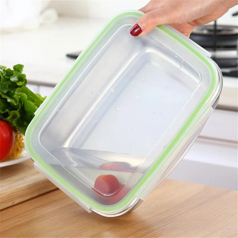 

Food Storage Container Rectangular Student Lunch Box Bento Box Kitchen Storage Box 350/550/850ml Stainless Steel Crisper Box