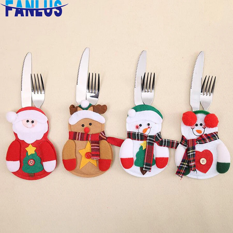 

4pcs/lot Christmas Gift Decorations For Home Santa Claus Cutlery Bag Christmas Decor Navidad Decoraciones Para El Hogar For Kids