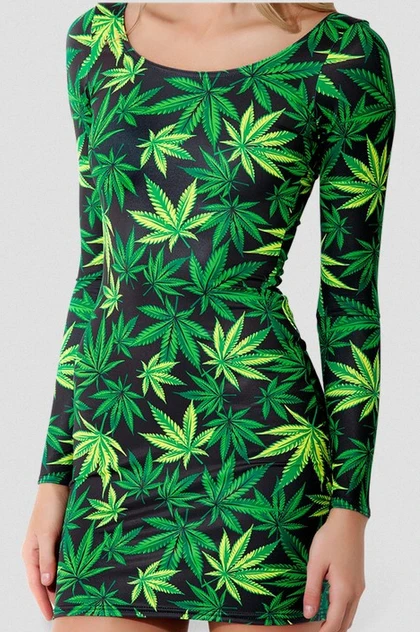 

2017 New X-003 Top Sale Women Digital Print Dress Green Leaf Long Sleeve Dress XL Plus Size By East Knitting
