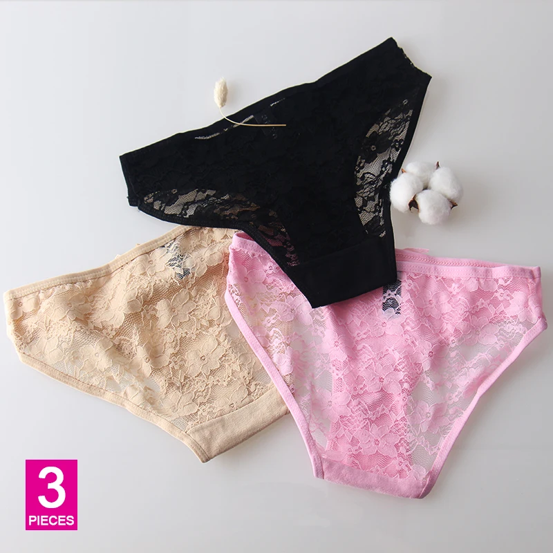

3pcs/lot Ultra Soft Women's Sexy Lace Panties Thongs G Strings Seamless Underwear Women Panty Briefs Bikini Cotton Crotch P0038
