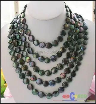 

Free Shipping >>>100" 14MM BLACK COIN FRESHWATER CULTURED PEARL NECKLACE