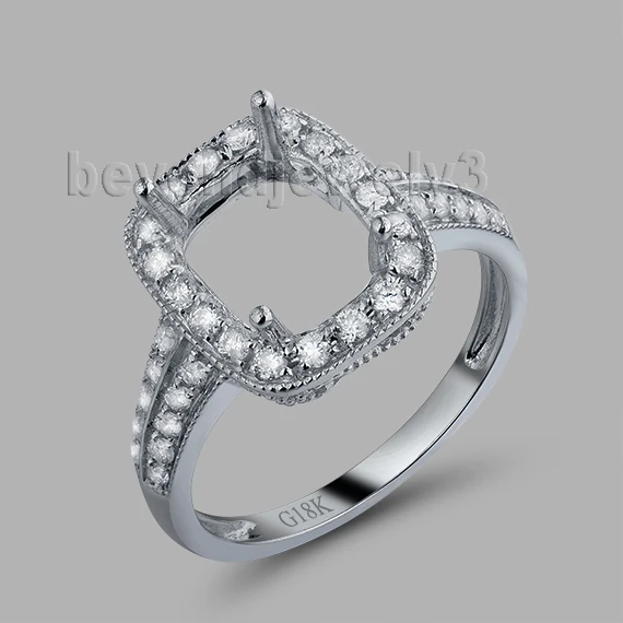 

Cushion 7x9mm Solid 18Kt White Gold Natural Diamonds Vintage Engagement Settings Ring WU224