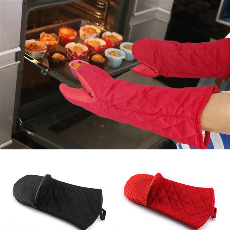 1 Pcs/1 Pair 33*18cm Silicone Cotton Oven Mitts BBQ Grill Mitts Gloves