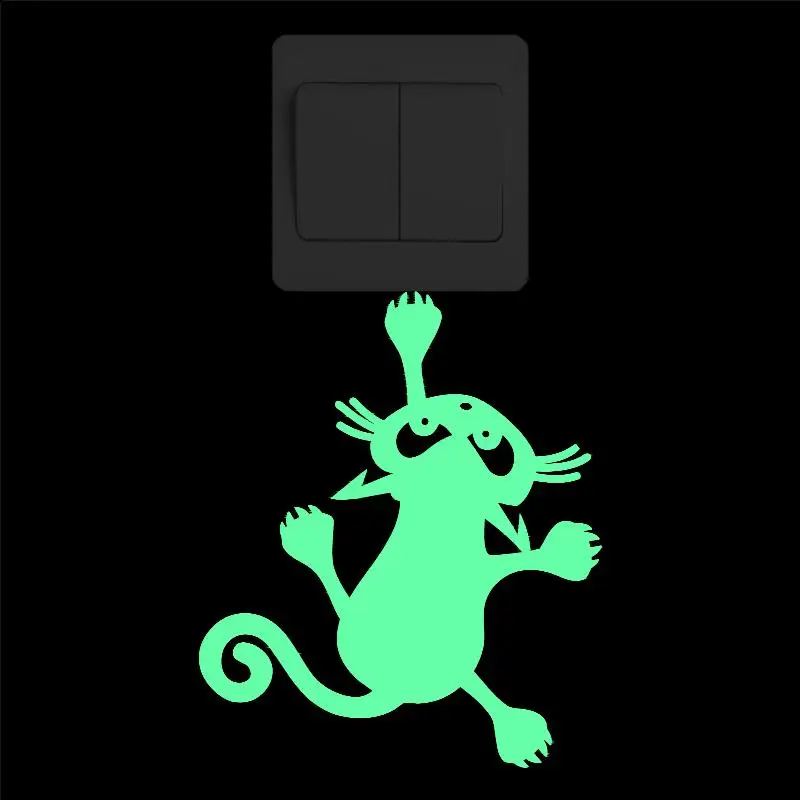 

Funny Cat Climbing Switch Sticker Glow in the Dark Cartoon Animal Wall Decal Kid Room Children Bedroom Creative Luminous Sticker