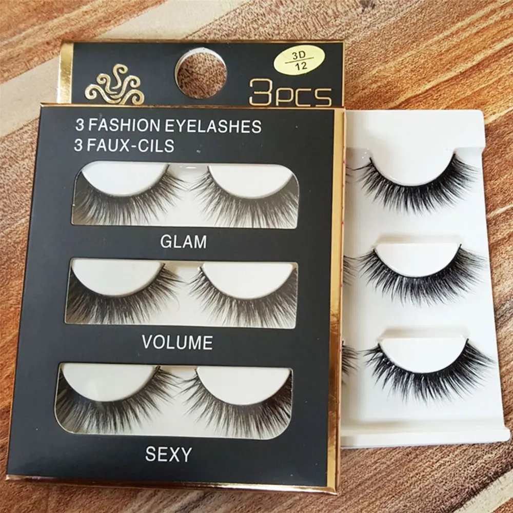

3D Mink Eyelashes Strips Thick Cross 3 Pairs of Natural False Eyelash 3D Eyelash Extensions Eyelash Perm Kit Wimper Extensions
