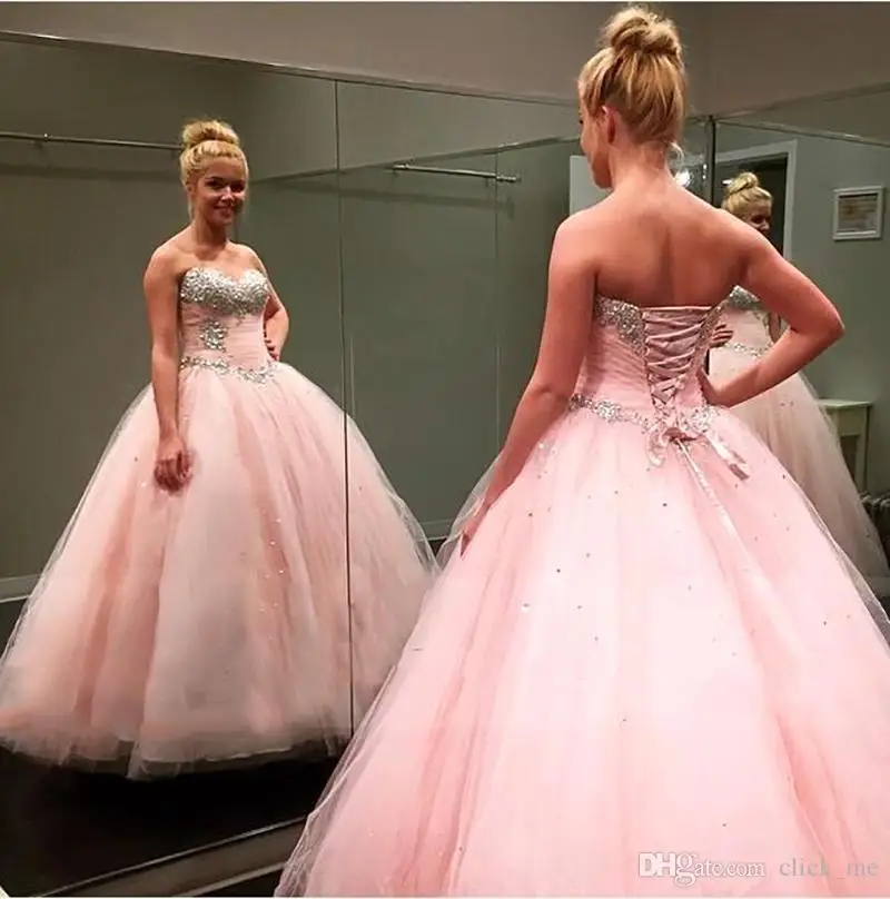 2019 Light Pink  Quinceanera  Dresses  Beaded Sweetheart 