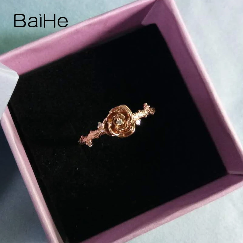 BAIHE Solid 14K розовое золото 0.03CT Сертифицированный H/SI круглый натуральные Алмазы обручальные женские модные ювелирные изделия кольцо