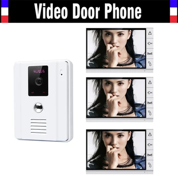 

9" Wired Video Door Phone Doorbell Intercom System 1 IR Camera 3 LCD Color Monitors for Home Security