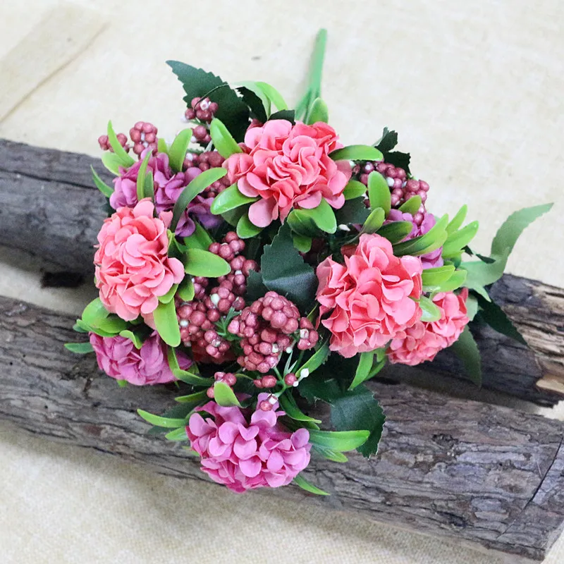 Flone Artificial Hydrangea Flower 10 Heads Simulation Silk Hydrangea Bouquet Fake Flowers Wedding Home Party Arrangement Floral (10)