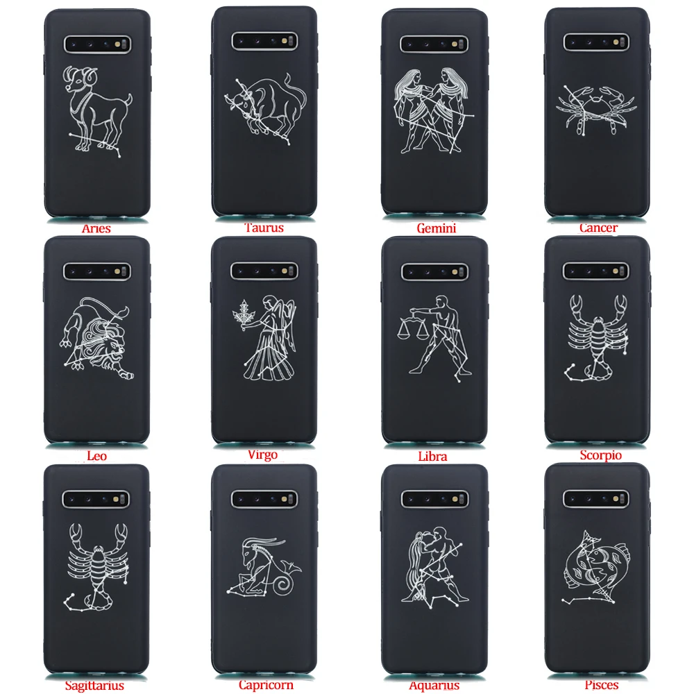 

LISM Simple Black Twlve Constellation Painting Phone Case Cover For Samsung S8 S9 S10 Plus A6 A8 A9 A10 A30 A40 A50 A70 M10 M20