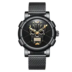 Мужские часы Байден Брендовые мужские часы водонепроницаемые черный мужской часы Мужские Череп наручные часы кварцевые из нержавеющей
