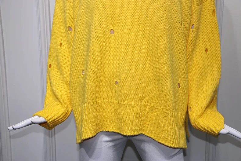 Star Yang Weitong Yellow Hollow V-collar Yellow Loose Side Split BF Lazy Wind Pullover Women 2019 V-Neck Sweater Pullover Women Star Yang Weitong Yellow Hollow V-collar Yellow Loose Side Split BF Lazy Wind Pullover Women 2019 V-Neck Sweater Pullover Women
