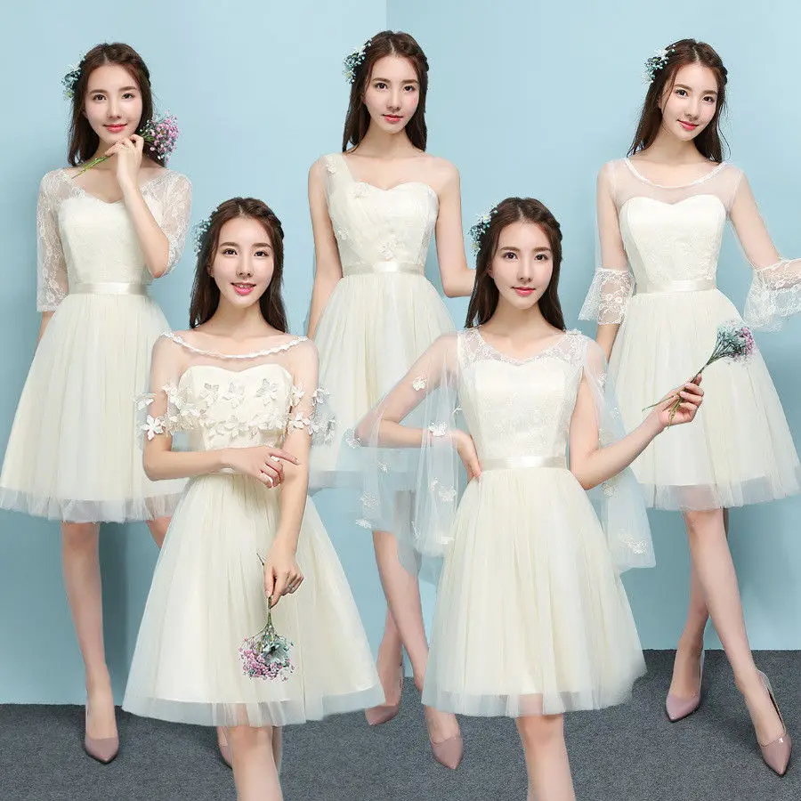 

JLZXSY Bridesmaid Champagne Dress Cheap Short Mini A-Line Wedding Prom Party Dresses Elegant Ball Gown Mini Slim Dresses