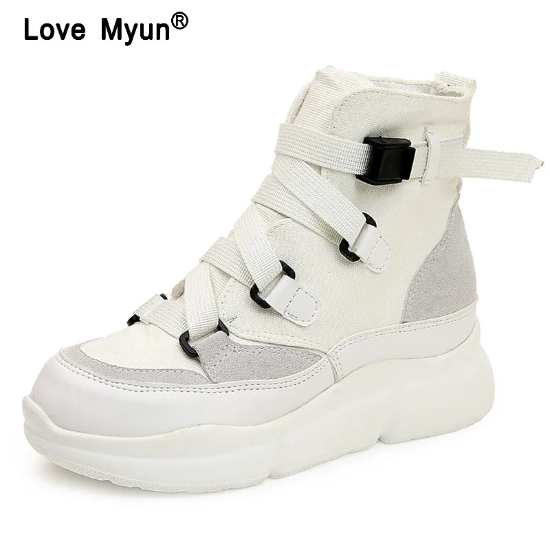 Comprar Botas de plataforma Martin zapatos de mujer botas de lona botas de motocicleta de alta altura creciente zapatos de mujer botin mujer 569