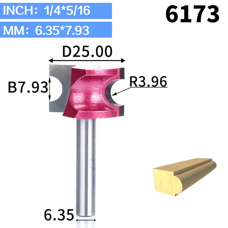 HUHAO 1 шт. 1/" 1/4" хвостовик полукруглый бит фрезы Фрезы для контурной обработки для обработки дерева Концевая фреза для деревообрабатывающего инструмента промышленный Класс фреза - Длина режущей кромки: 6173
