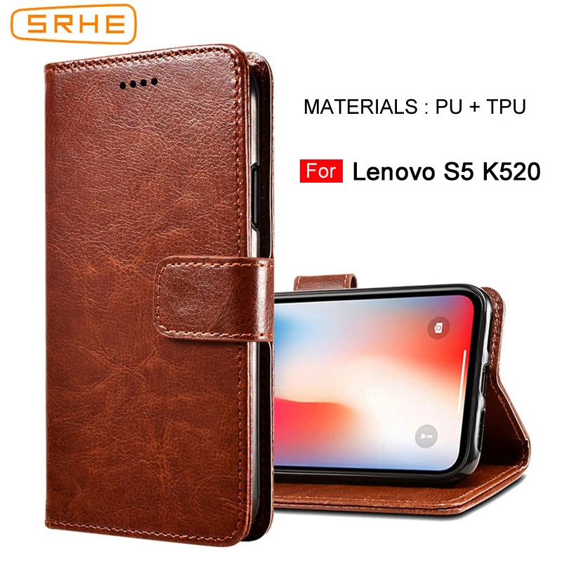 

SRHE For Lenovo S5 Case Cover Flip Leather Wallet Silicone Case For Lenovo S5 Cover Lenovo K520 5.7 inch With Magnet Holder