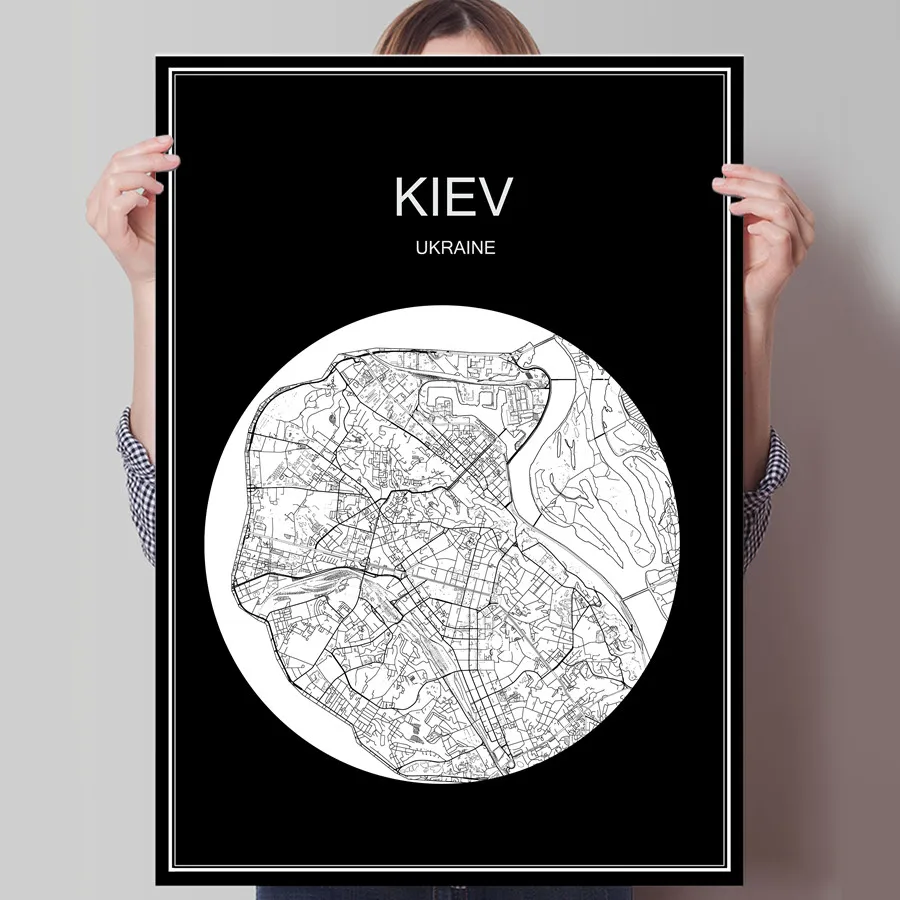 

Abstract World City Map Print Poster KIEV Ukraine Print on Paper or Canvas Wall Sticker Bar Cafe Living Room Home Decor