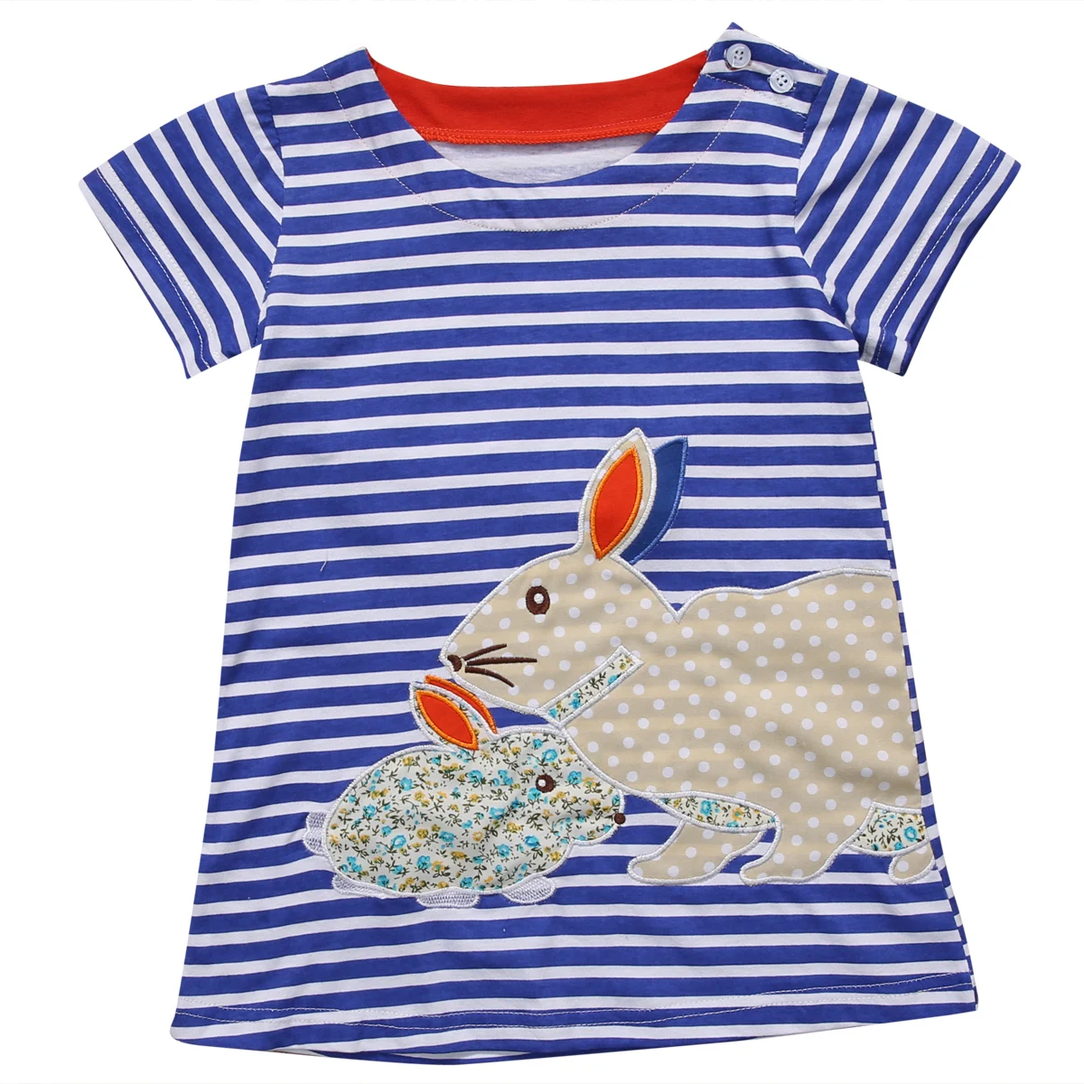 2017 NEW Pretty Kids Baby Girls Cute Bunny Navy White Striped Short Sleeves Cartoon Fashion Dress | Детская одежда и обувь