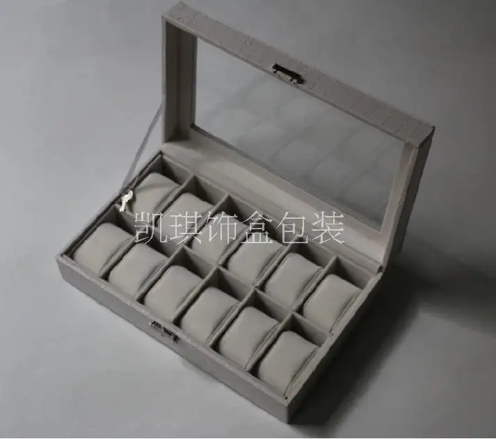 Мода 12-слот древесины кожа Смотреть Box Дело Часы Дисплей Коробка для хранения Контейнер 208a - Цвет: Белый