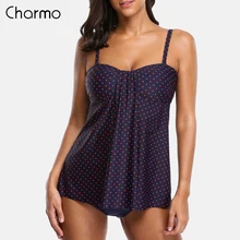 Charmo Women Tankini Set Two Piece Swimwear Vintage Polka Dot Swimwear Two Pieces Swimsuit Adjustable Stripe Bikini Bathing Suit polka dot asymmetrical tankini set