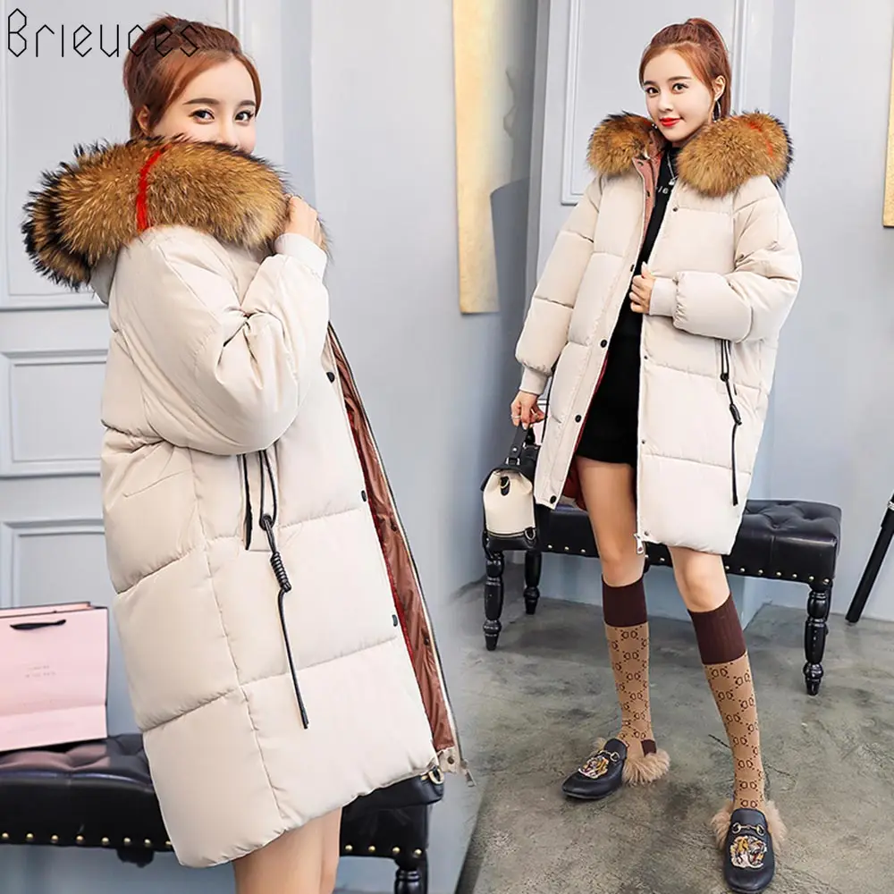

Brieuces 2018 Long Parkas For Women Winter Coat Faux Fur Collar Hooded Cotton Slim Warm Jacket Women Winter Jackets And Coat