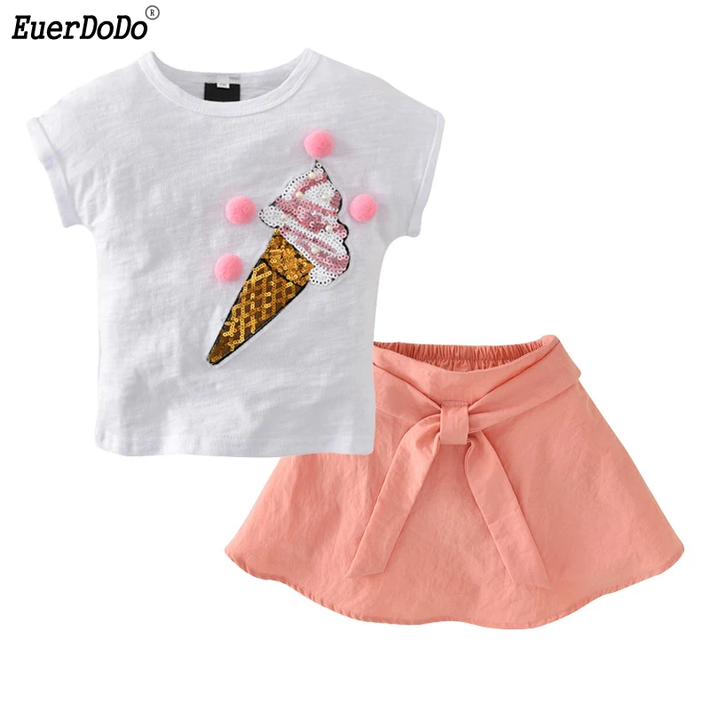 

Toddler Girls Summer Clothing Set Sparkles Sequins T-shirt Skirt For Girls Suits Cotton Baby Girl Summer Clothes